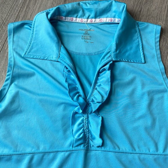 Foursome Performance Blue Collared Ruffled V-neck - Picture 7 of 9